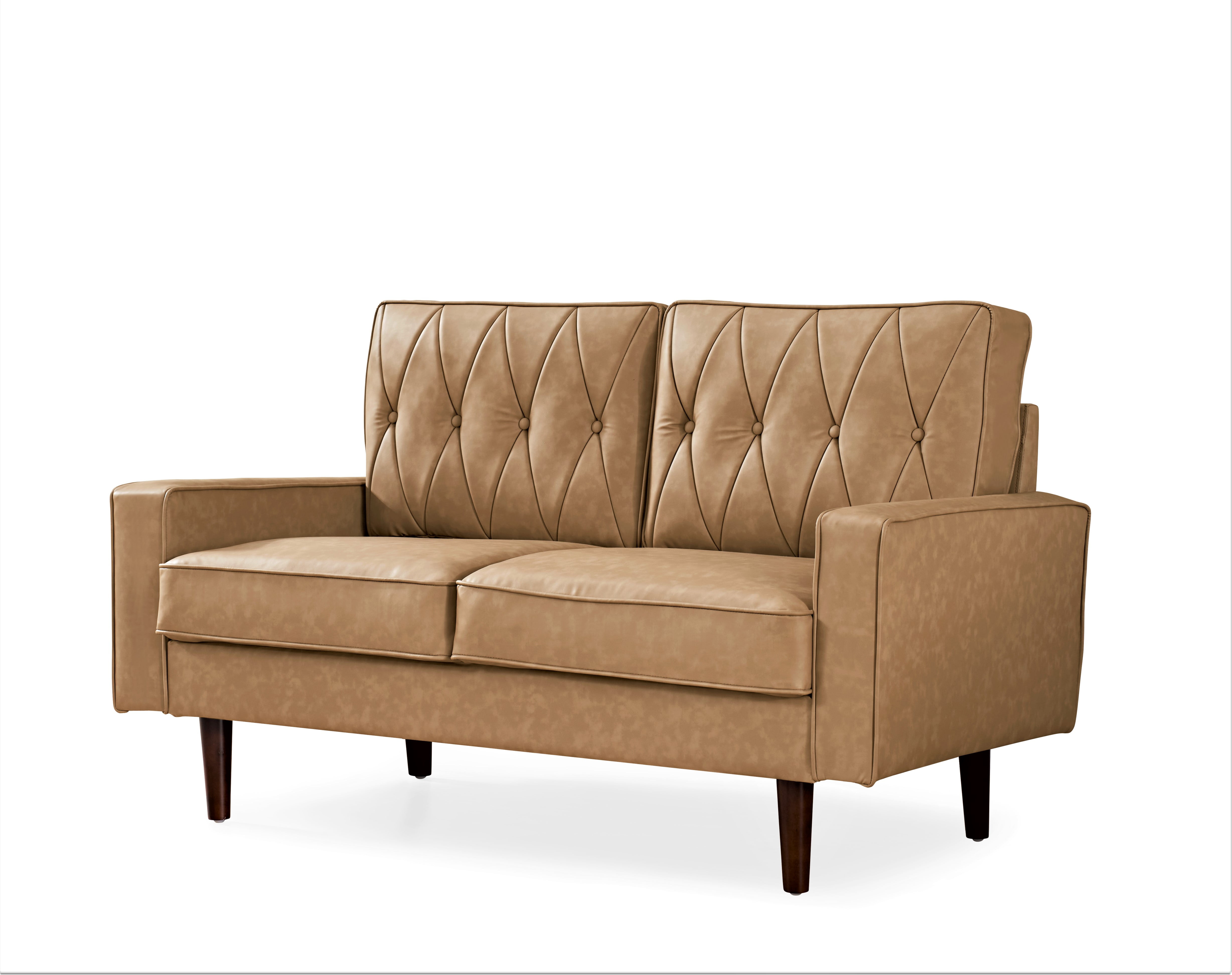 Uspridefurniture Acire 57.5" Faux Leather Cushion Back Loveseat, Camel