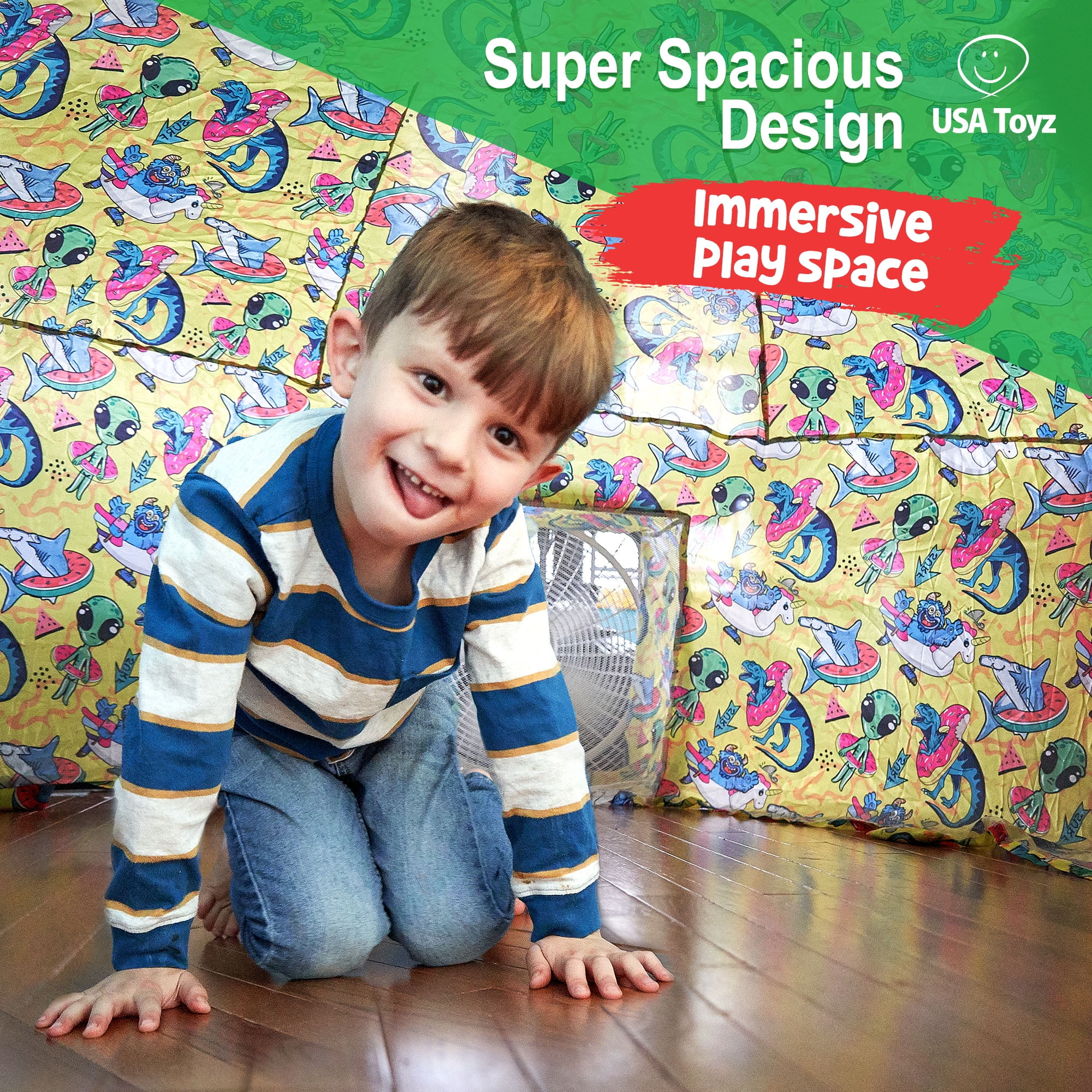 USA Toyz Air Dome Inflatable Pop-Up Play Tent, Space Theme Indoor/Outdoor Playhouse for Kids (Yellow)