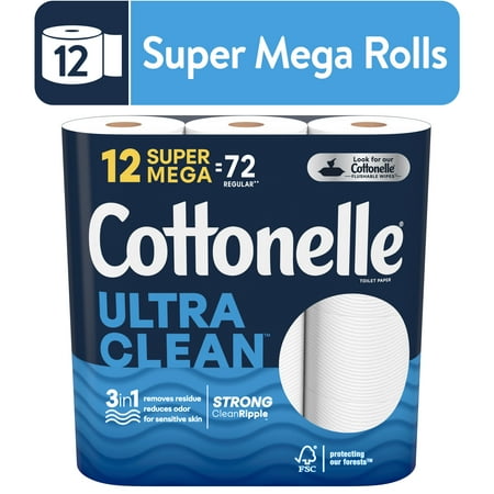 Cottonelle Ultra Clean Toilet Paper  4 pack of 12 Super Mega Rolls  468 Sheets per Roll