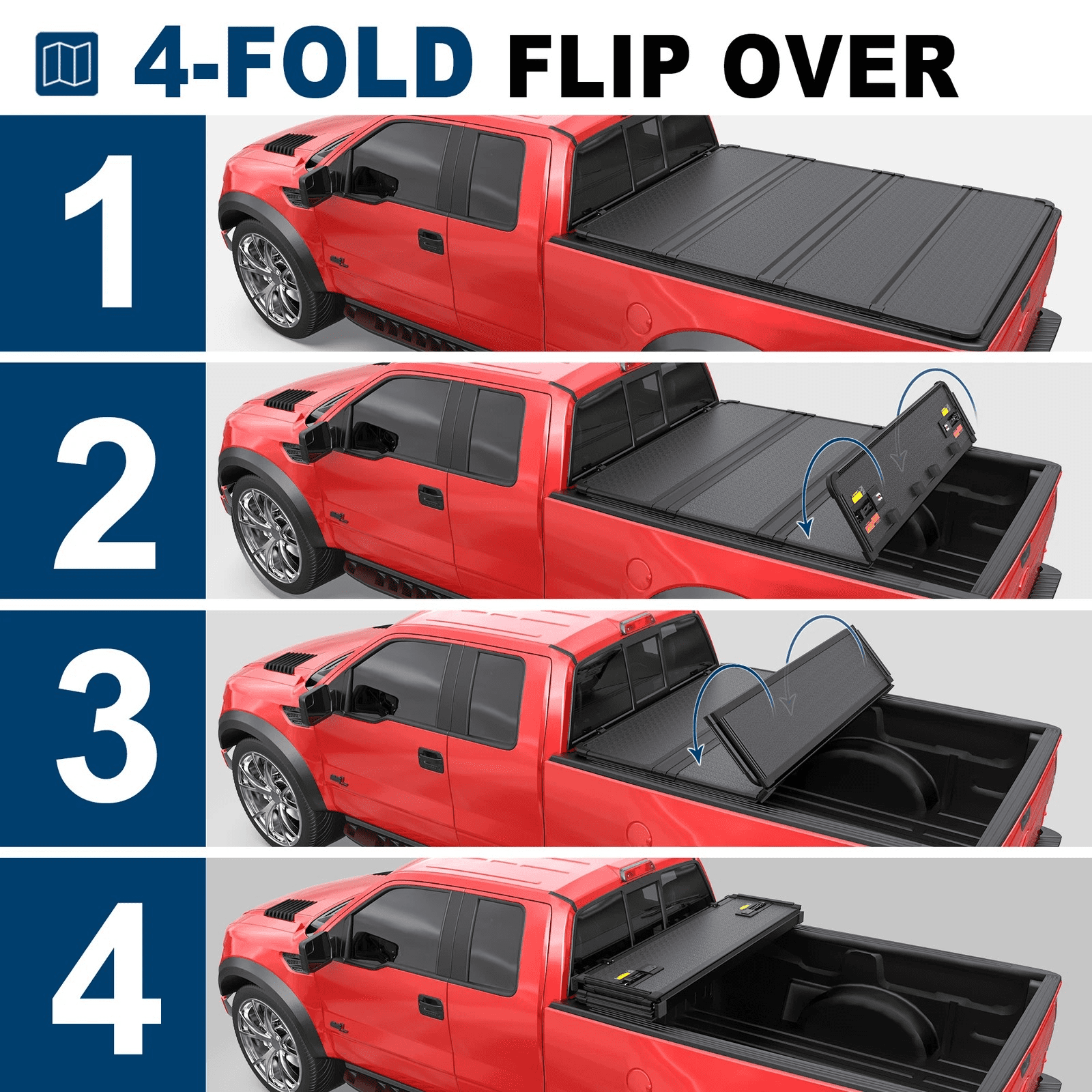 MOSTPLUS 4-Fold 5.5FT Hard Truck Bed Tonneau Cover for 2009-2014 Ford F150 w/ Lamp On Top