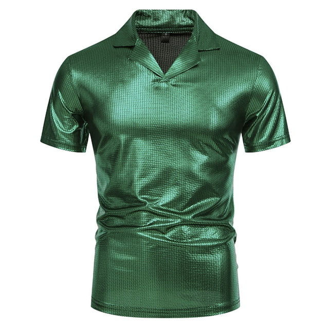 Camisa informal de diseño elegante y brillante para hombre, ideal para vacaciones: material PU, transpirable, ligera, lavable a máquina, para fiestas y uso diario.