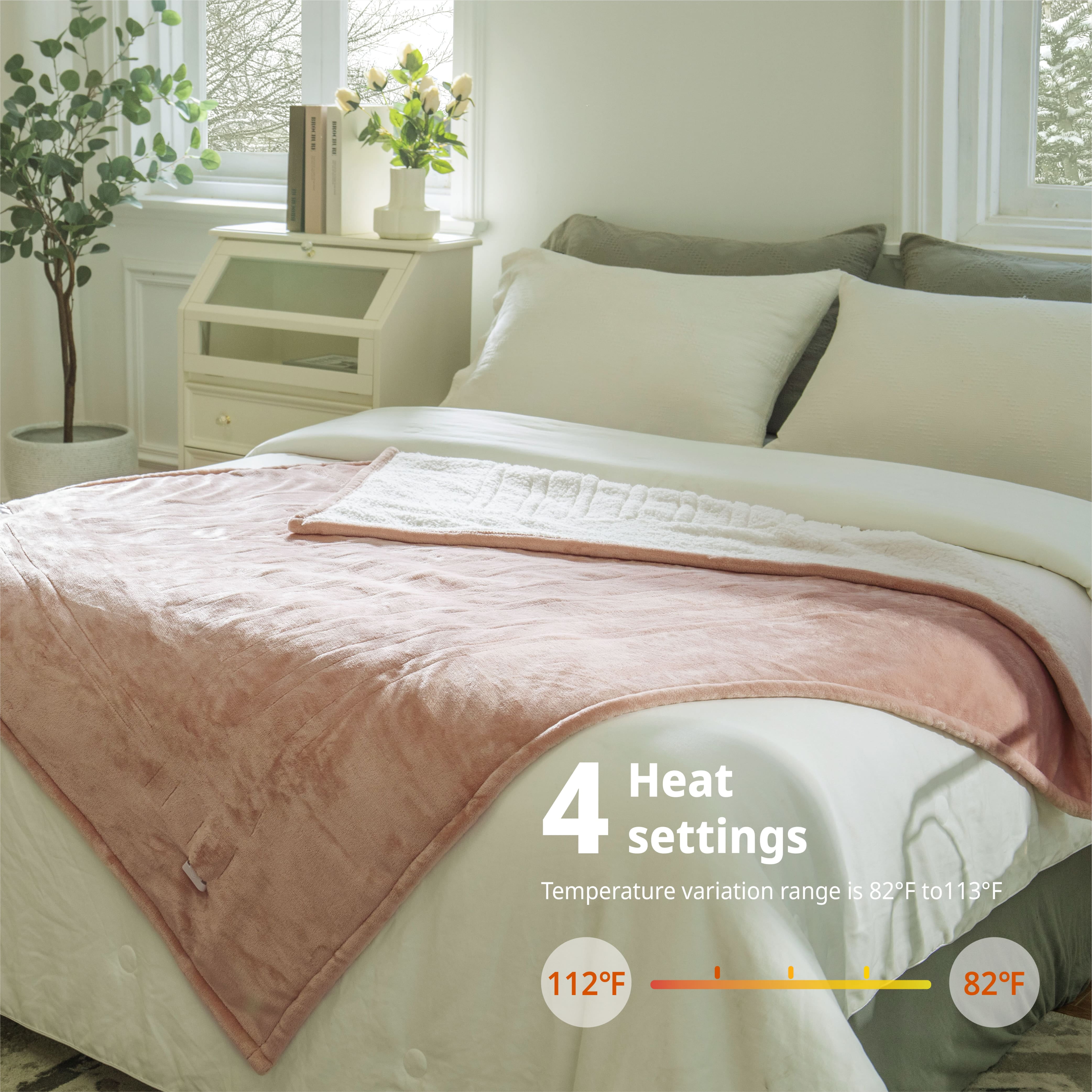 GOTCOZY Heated Blanket Electric Throw 50''X60'' with 4 Heating Level & 3 Hour Auto Off,Machine Washable - Rose Dust