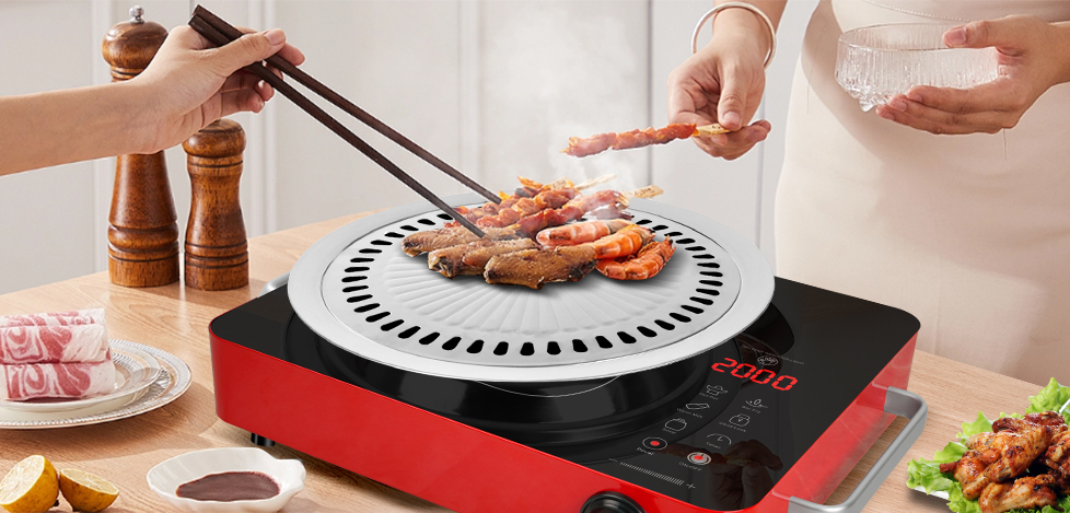 GRACEALL 2000W Electric Cooktop Portable Infrared Stove, Countertop Hot Plate for Cooking, Single Burner Cook Top, Kitchen Knob Control Stove, Unibody Design with BBQ Plate
