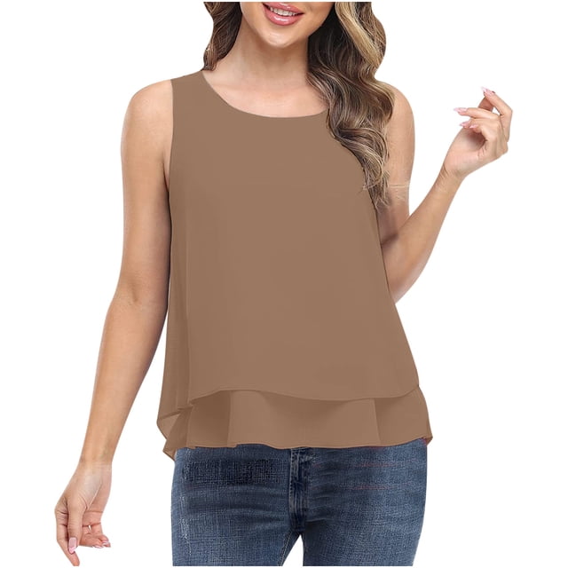 Camiseta Sin Mangas Para Mujer, Blusa Sin Mangas, Blusa Informal de Gasa Con Cuello Redondo, Jersey Liso Odeerbi ODB160059