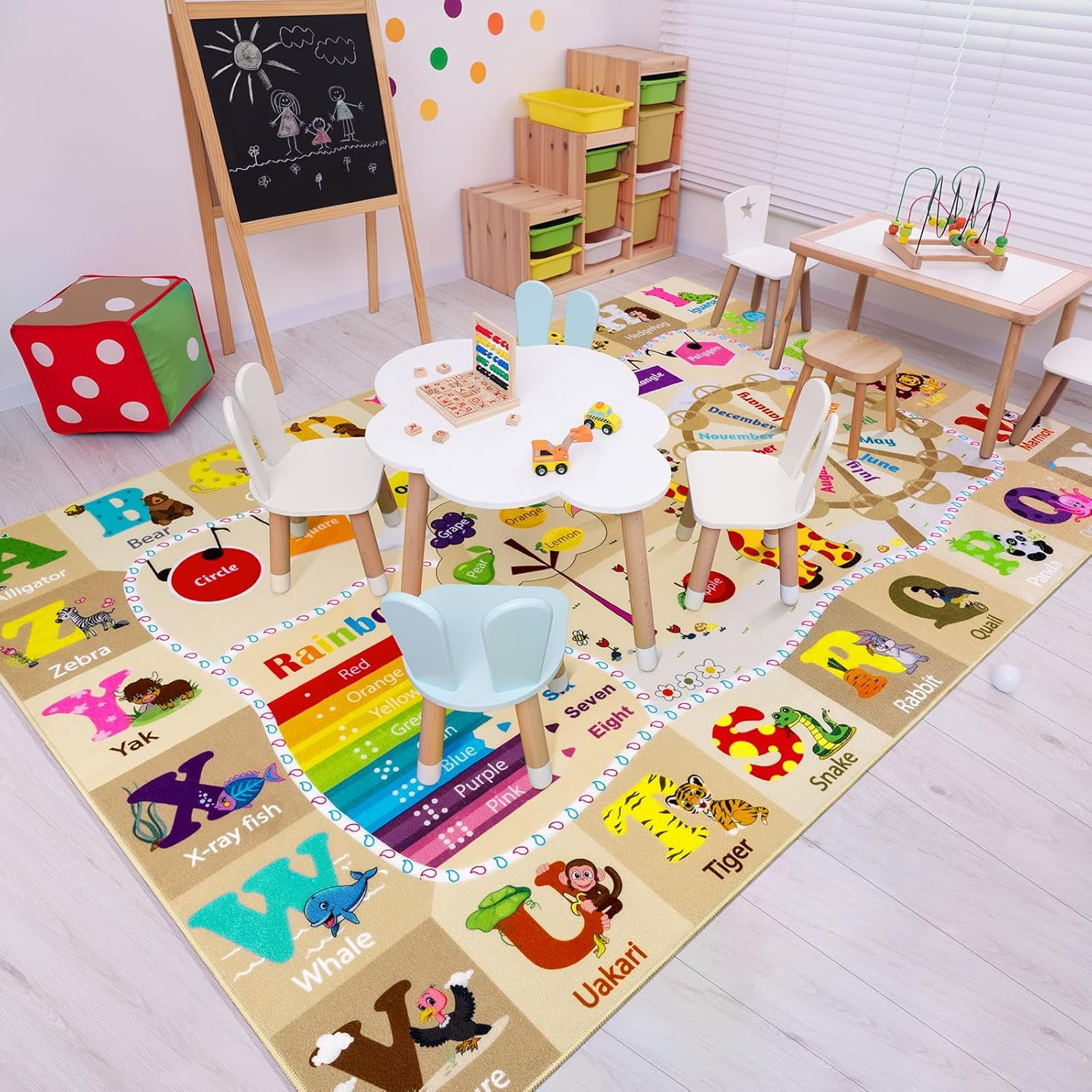 Lochas Kids Playmats Educational Fun Area Rugs Play Mat Soft Animal Learning Rugs Carpet for Children Room Bedroom Playroom,Camel,4x6 Feet