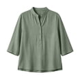 thumbnail image 4 of Qingpeng Womens Linen Collar Shirts Button Up 3/4 Sleeve Tunic Tops Trendy Gauze Blouses Fall Dressy Solid Color Work Shirt, 4 of 9