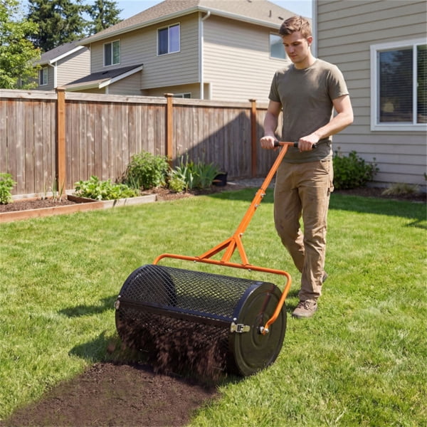 imerelez 24 Inch Mesh Push Spreader Heavy Duty Grass Seed Spreaders for Planting Seeding - Multi-Purpose Compost, Peat Moss, Topsoil (24 Inches)
