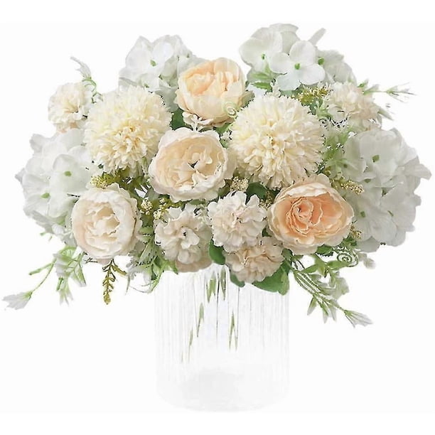 Artificial Flowers, Fake Peony Silk Hydrangea Bouquet Decor Plastic Carnations Realistic Flower Arrangements Wedding Decoration Table Centerpieces 2 P