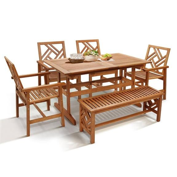 LuxenHome 6-Piece Carmel Outdoor Solid Wood Dining Set