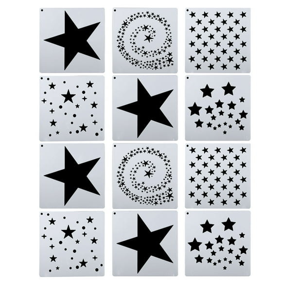 Plantillas de pintura en estrella, paquete de 12 plantillas reutilizables para dibujo, color blanco