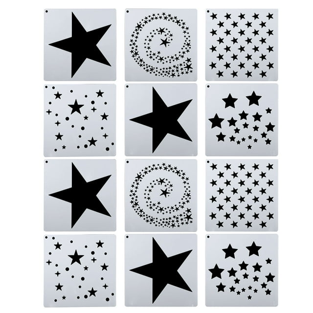 Plantillas de pintura en estrella, paquete de 12 plantillas reutilizables para dibujo, color blanco