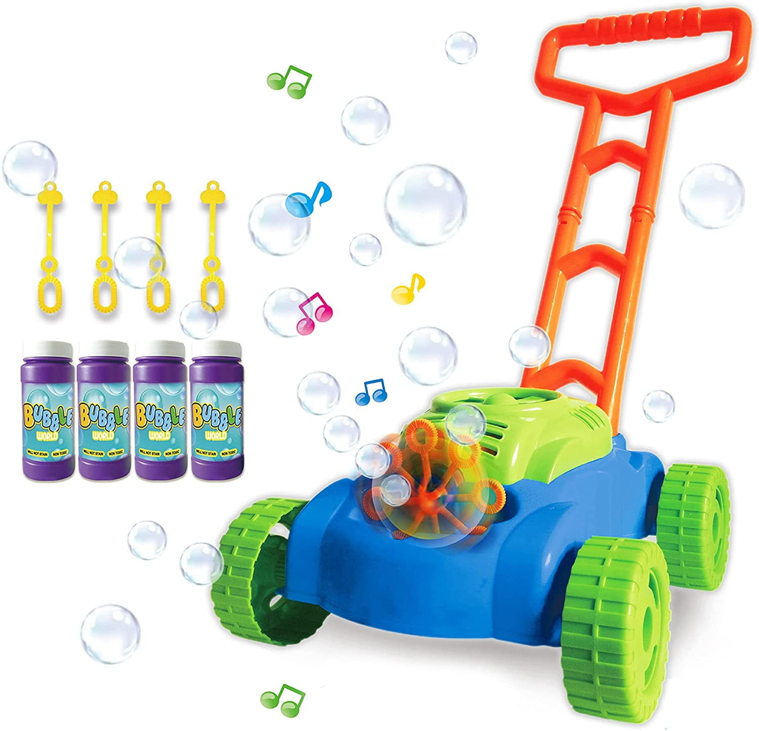 Bubble Lawn Mower Machine Toys Kids Outdoor Play Garden Soap Bubbles Solution