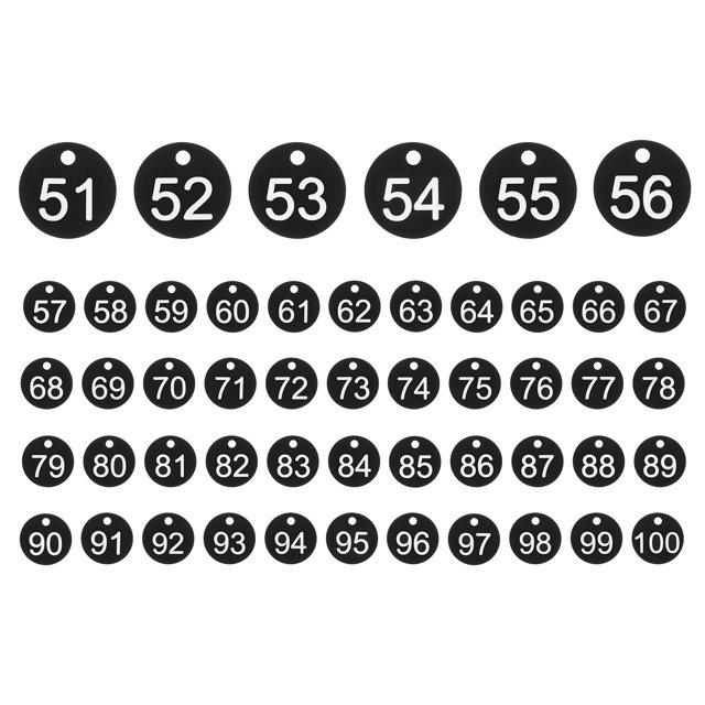 50PCS Number Tags 51-100, Number Key Tags Plastic Numbered Tags Key Tags Keychain for Organizer Field Sales Hangers Clothes Labels ID Tag, Black White