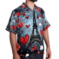 thumbnail image 2 of Eiffel Tower Valentine's Day Men's Short Sleeve Poplin Shirt, Casual Button Down Shirts, Printed Summer Beach Shirt, Unisex Casual Button Down Top, 2 of 6