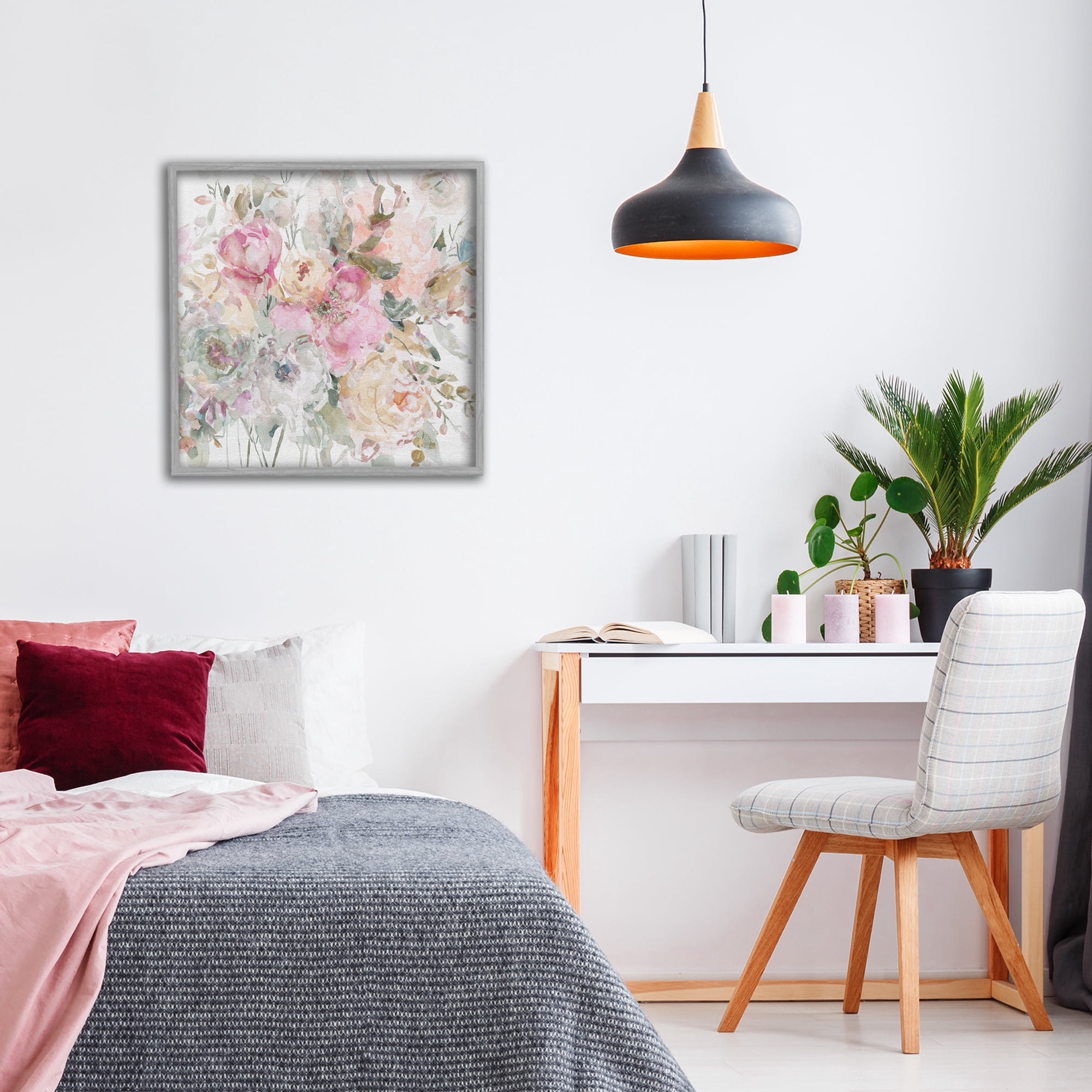 Stupell Industries Romantic Pastel Petals Gray Framed Giclee Art, design by Carol Robinson