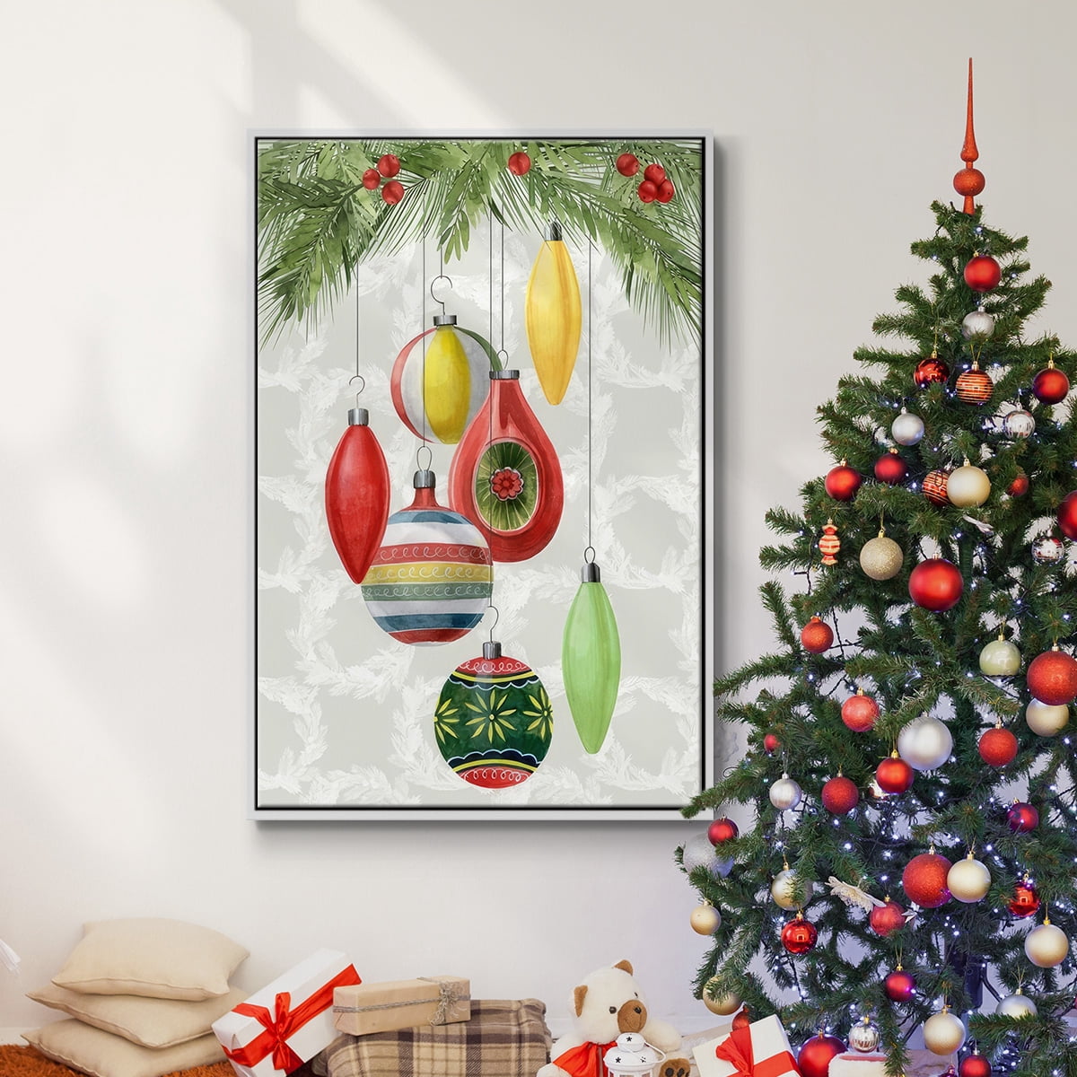 Arose Such a Clatter Collection B - Framed Gallery Wrapped Holiday Canvas - 27 x 41 - White Frame
