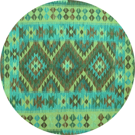 Ahgly Company Indoor Round Abstract Turquoise Blue Contemporary Area Rugs, 3' Round