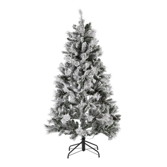 SAFAVIEH 5.5 Ft Pre-Lit Fully Decorated Artificial Christmas Tree With Pine Cones, Frosted White/Green