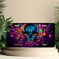 thumbnail image 6 of 1 Pcs License Plate Covers & Frames, Neon - colored Skull with Abstract Patterns For Decorative Front, Aluminum License Plate Covers & Frames Cover For Men Women, 12" X 6", 6 of 7