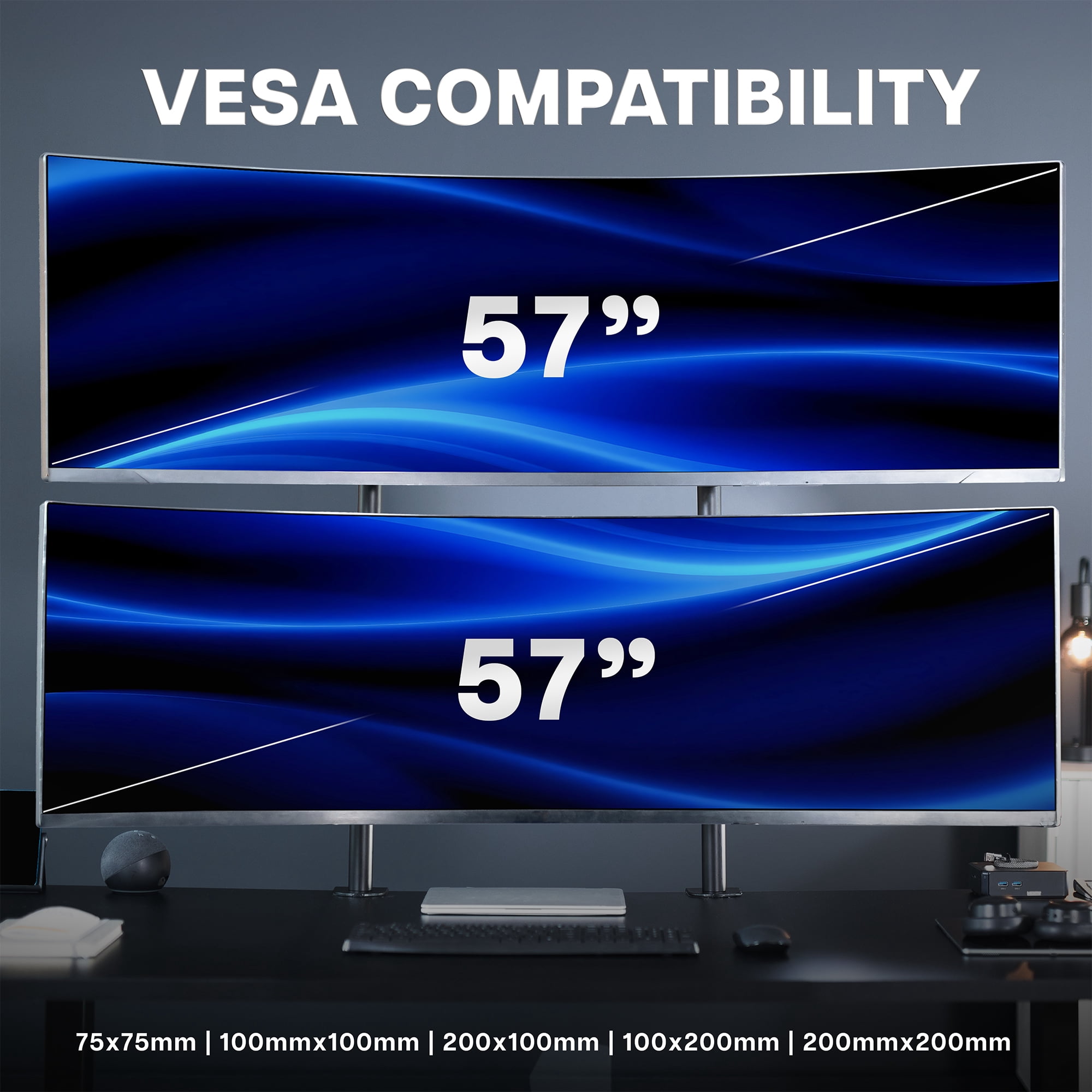 VIVO Dual Ultrawide Stacked Monitor Desk Mount, 2 Poles, 2 Screens up to 57"