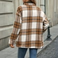 thumbnail image 3 of Women's 2025 Fall Clothes Plaid Shacket Jacket Long Sleeve Button Down Flannel Shirts Fashion JacketLight Brown 4XL, 3 of 7