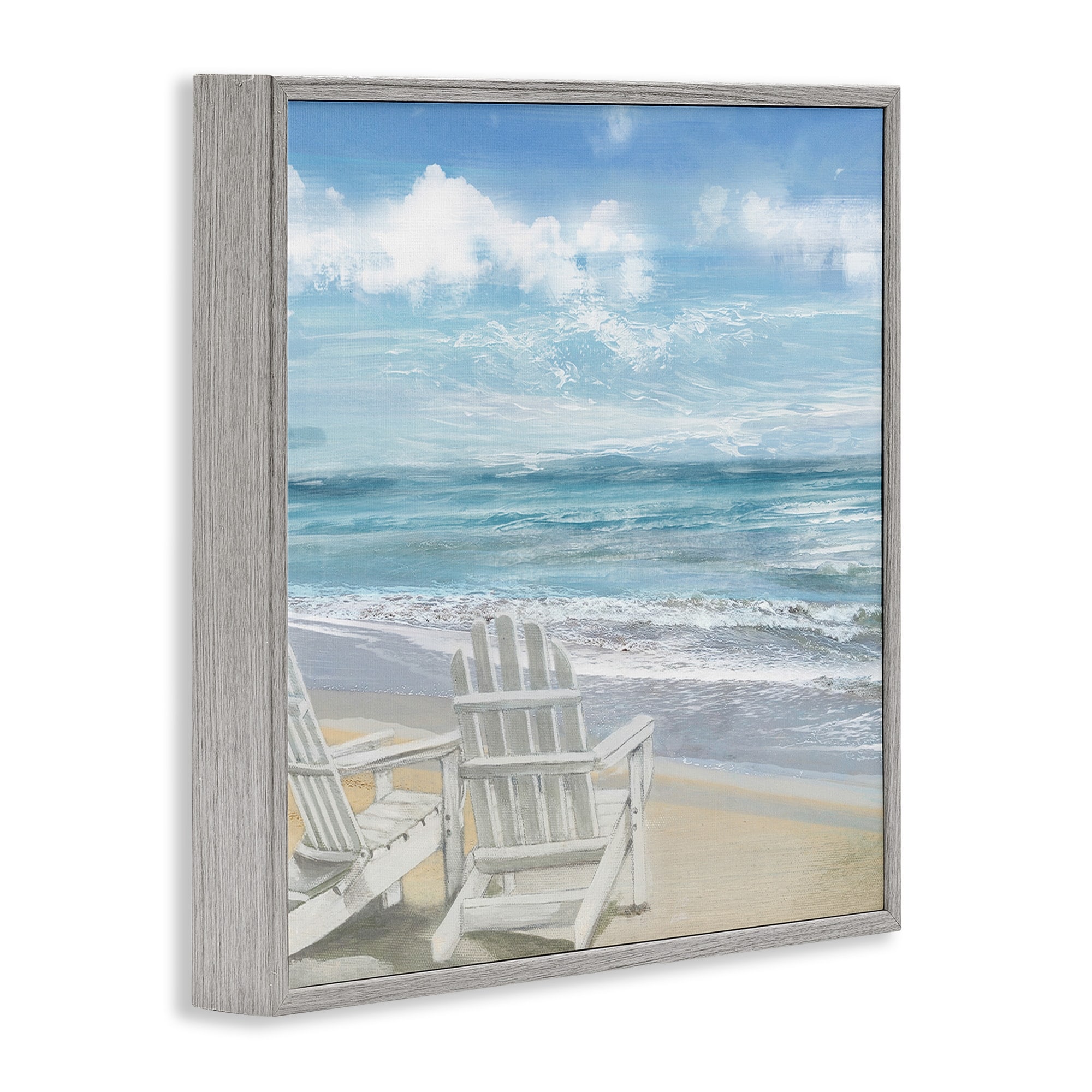 Stupell Industries White Adirondack Chairs on the Beach Painting, 12 x 12,Design by Main Line Studio