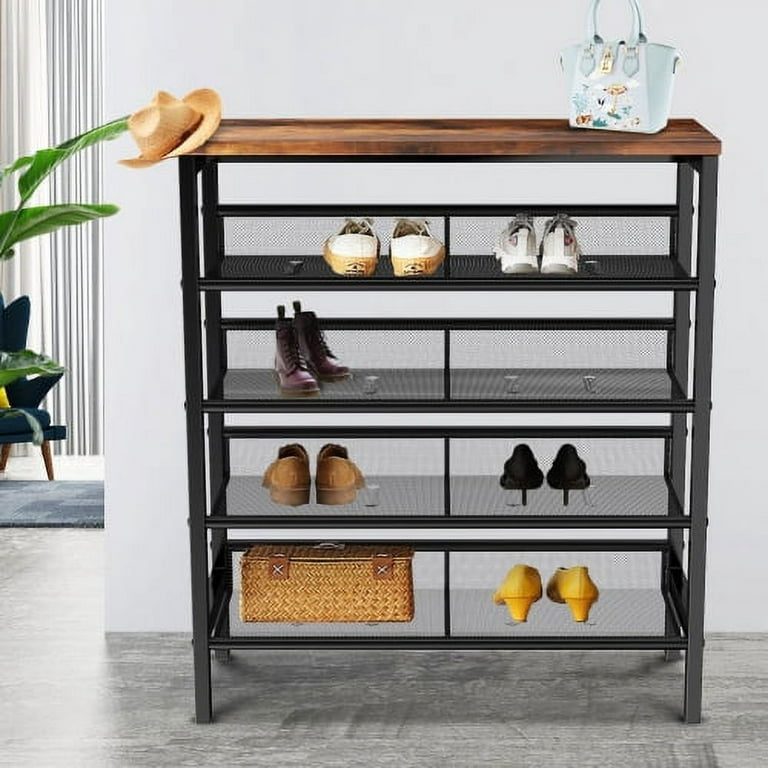 CHEMPFR Shoe Rack - Sturdy Steel Shoe Organizer for Closet or Entryway with  Spacious Top and Strong Mesh Shelves - Industrial Style Free Standing