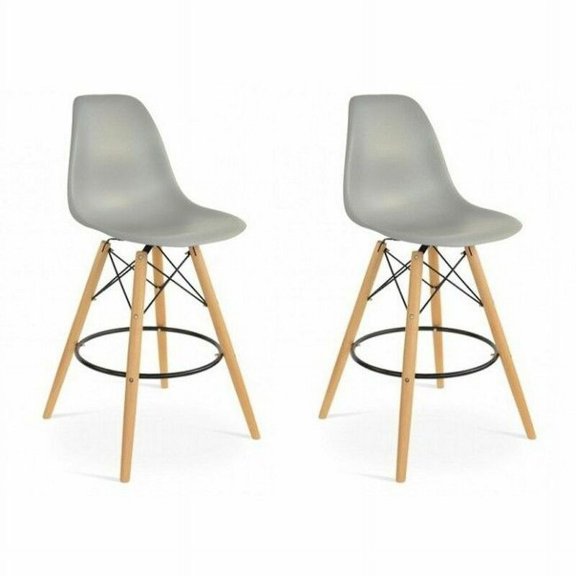 Wooden Base Kitchen Island Bar Stool with Gold Base - Medium Grey