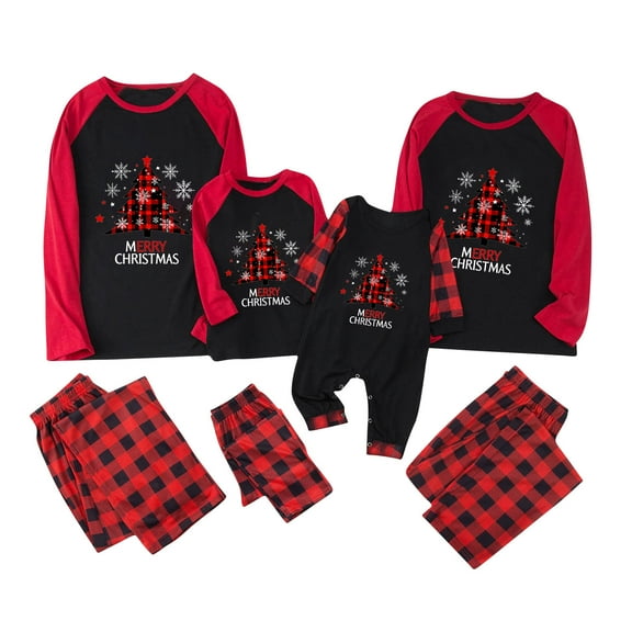 Meichang Matching Family Pajamas Sets Christmas Print 2-Piece Long Sleeve Top & Bottom Matching Family Loungewear