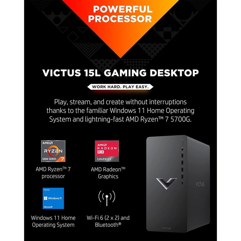 HP Victus 15L Gaming Desktop Computer AMD Octa-Core Ryzen 7 5700G