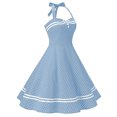 thumbnail image 2 of IBTOM CASTLE Women's Vintage Polka Dot Audrey Dress 1950s Halter Retro Cocktail Prom Dress Rockabilly Wedding Hepburn 50's 60's Party Swing Gown L Blue - Polka Dots, 2 of 6