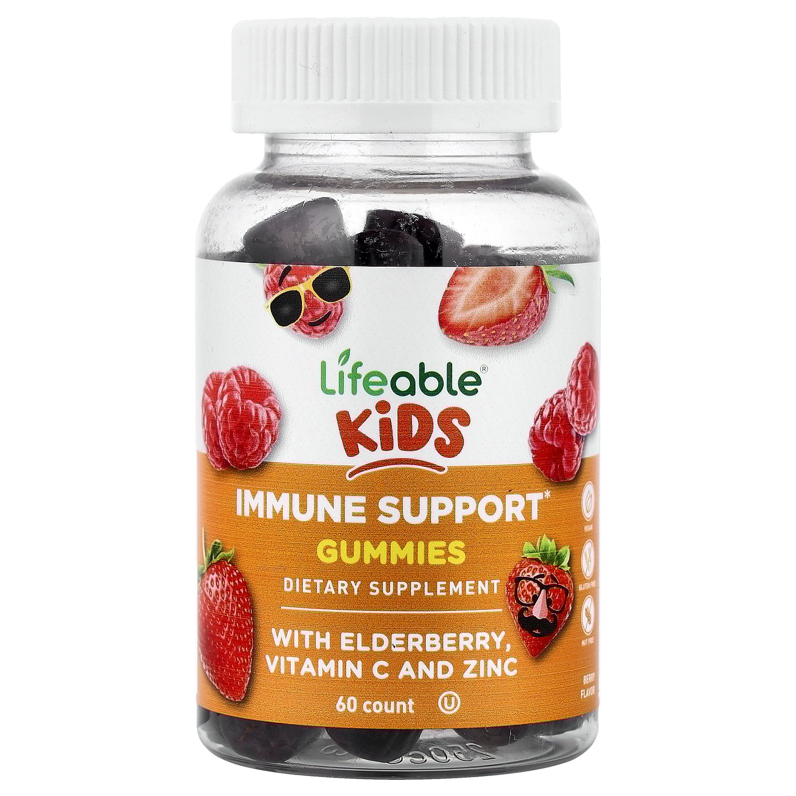 Lifeable Kids Immune Support Gummies, Natural Berry, 60 Gummies