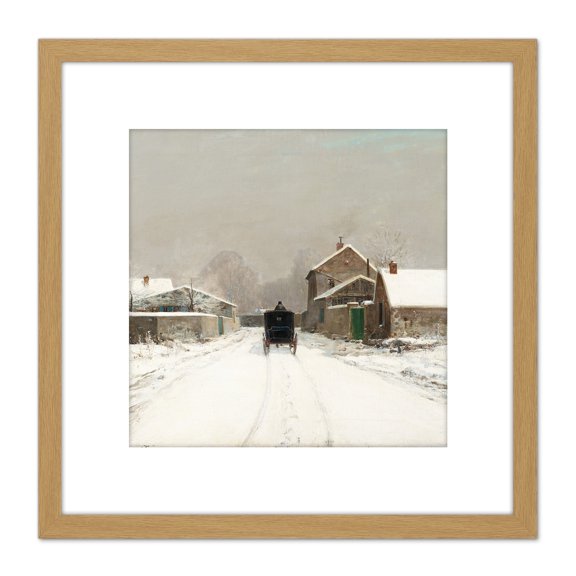 Loir L'Avenue De Neuilly Winter Day Painting 8X8 Inch Square Wooden Framed Wall Art Print Picture with Mount