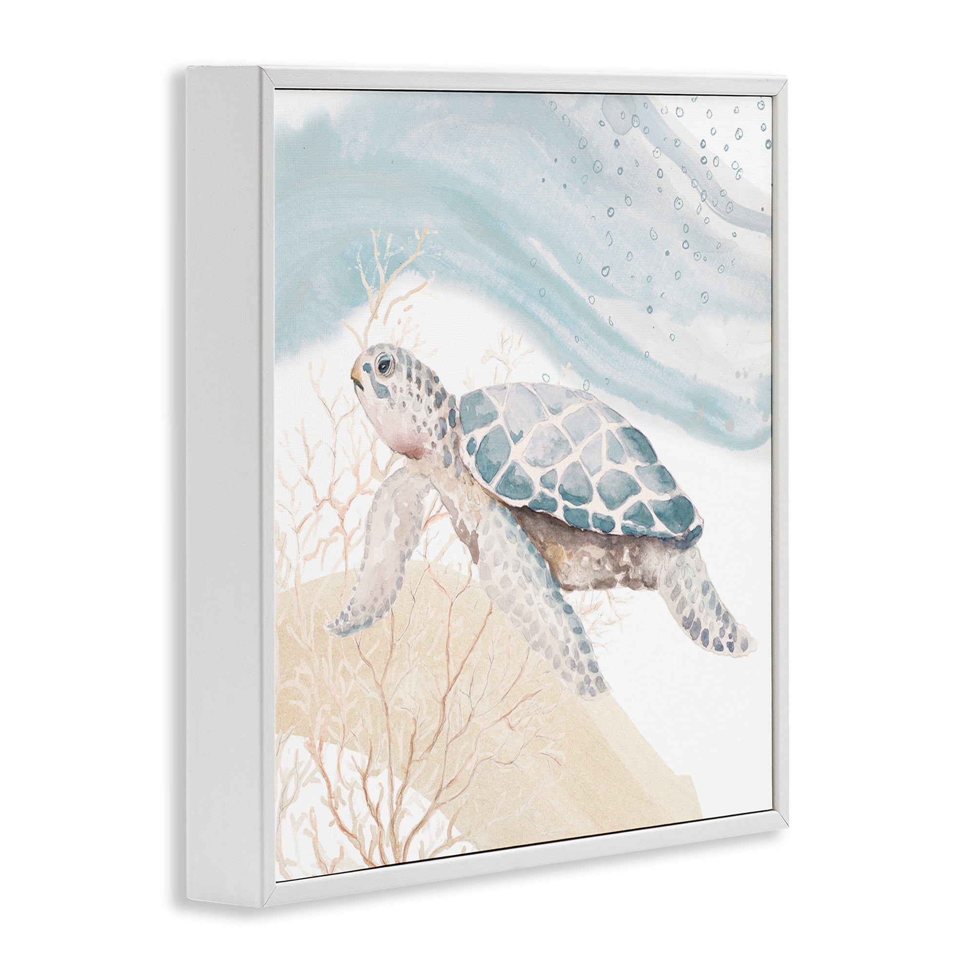 Stupell Industries Swimming Aquatic Turtle Animals & Insects Painting White Framed Art Print Wall Art, 17 x 17