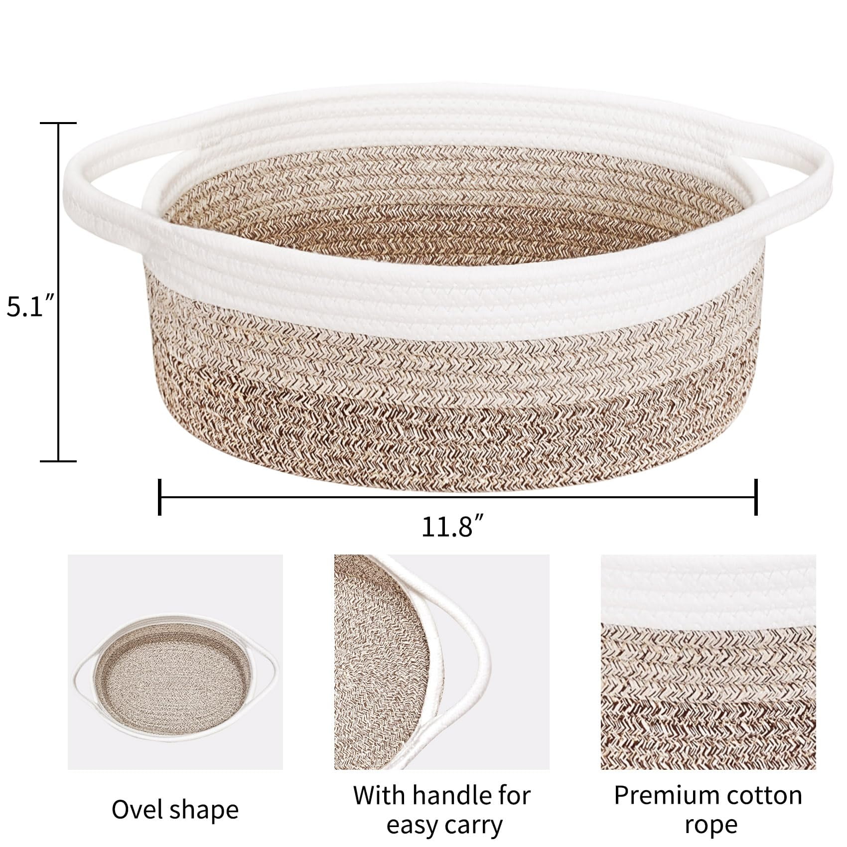 Soft Rope Woven Storage Basket with Handles, Compact Decorative Organizer Bin for Dog & Cat Toys, Shelf Storage & Easter Gift Basket