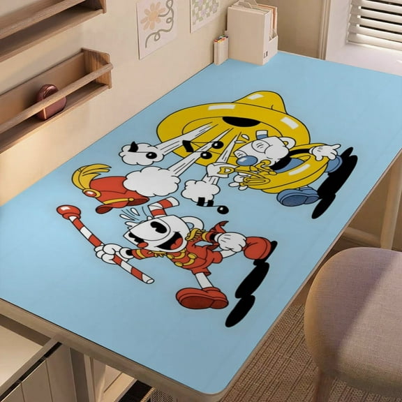 Cuphead-themed extra-large Non-Slip Base leather Desk Table mat—versatile for computer desks, dining tables, and more.12"x24"(30X60cm）
