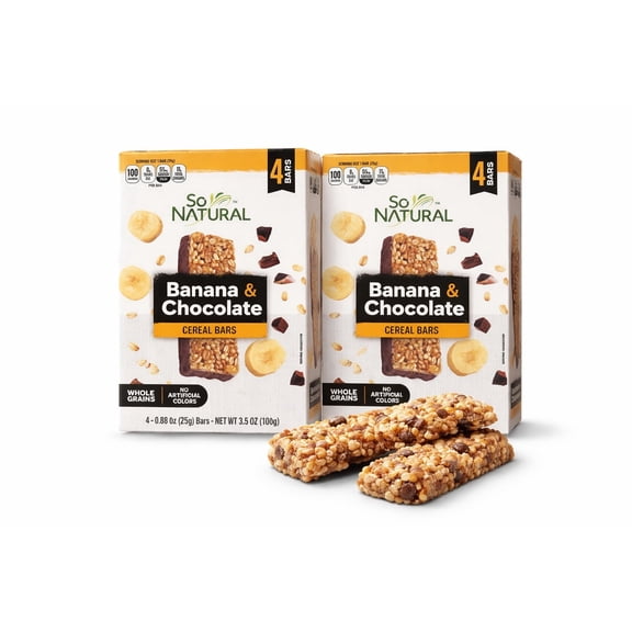 So Natural Banana & Chocolate Cereal Bars, 4 Count (Pack of 2) – Whole Grain Snack Bars, No Artificial Colors, 0g Trans Fat, On-the-Go Snack