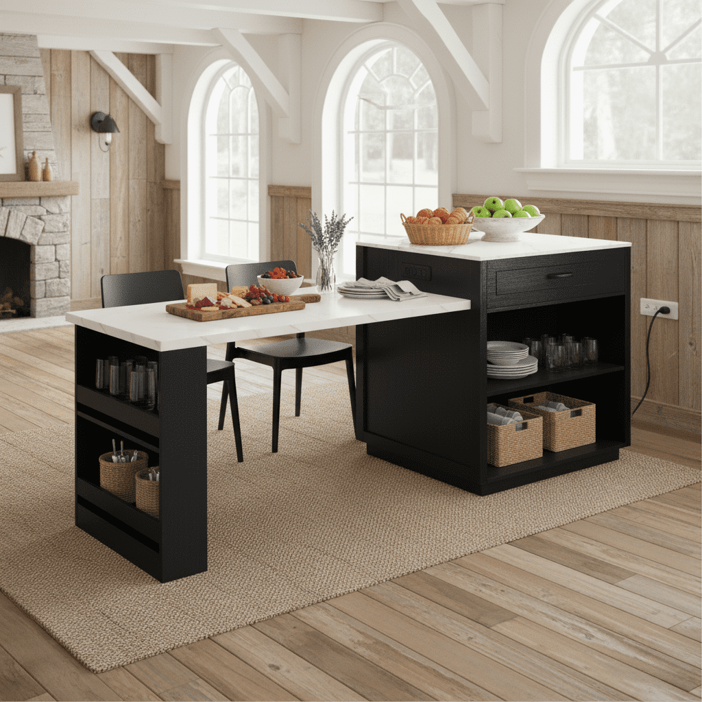 Homy Casa Kitchen Island with Extendable Dining Table and Storage Shelves