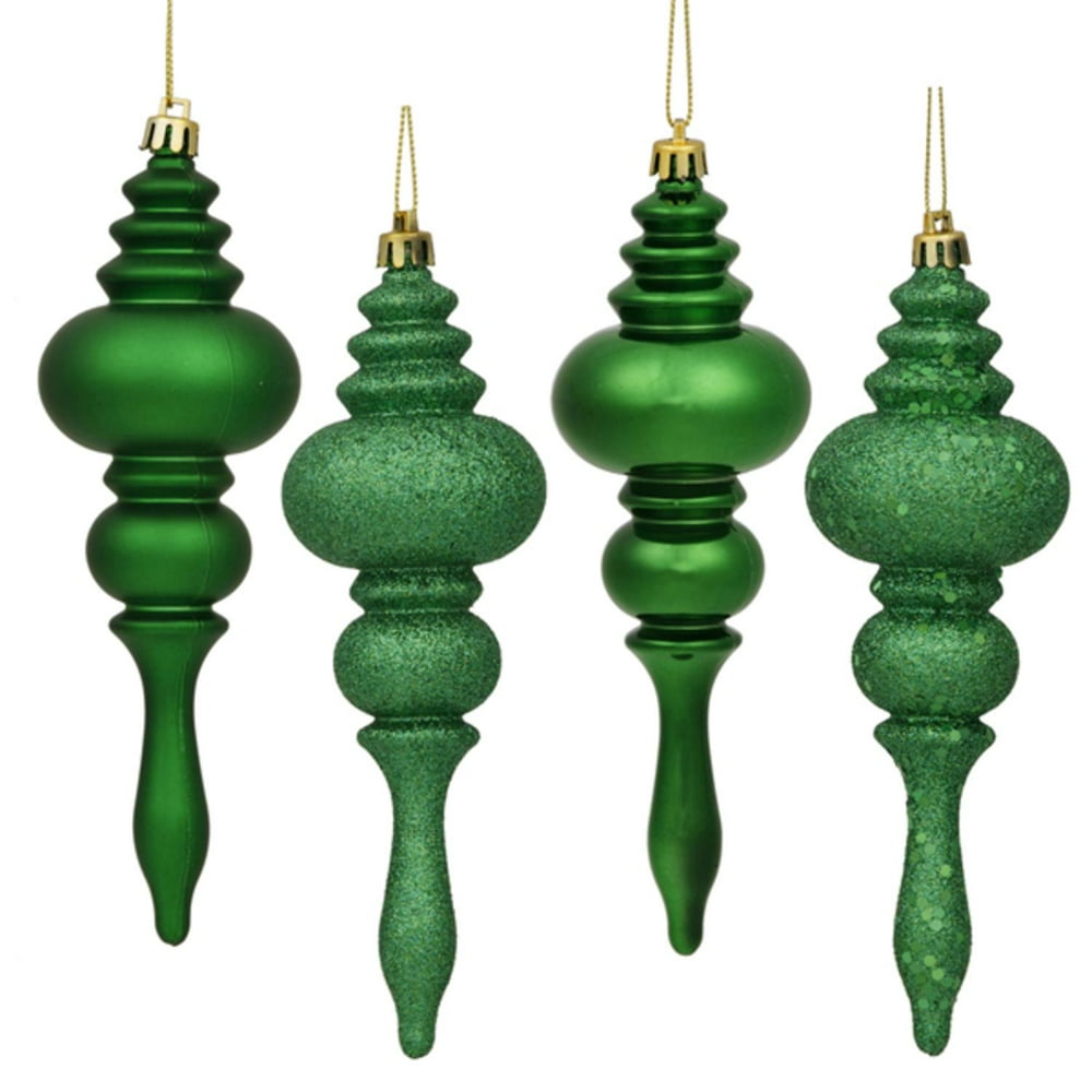 Vickerman 7" Green Finial Ornament 4Finish Assortment, Set of 8