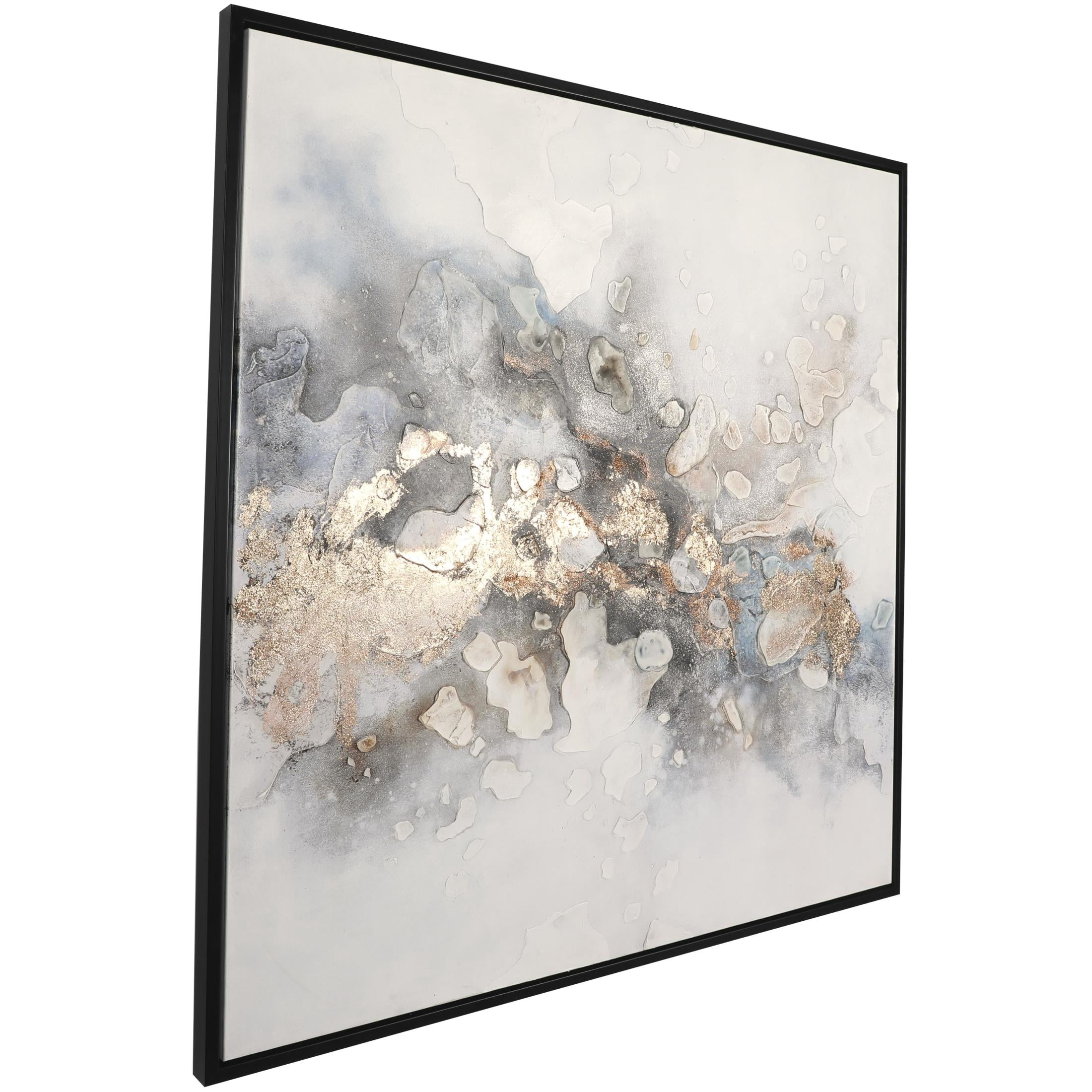 47" x 47" Watercolor Blotch Abstract Framed Wall Art with Gold Foil Accents and Black Frame, by DecMode