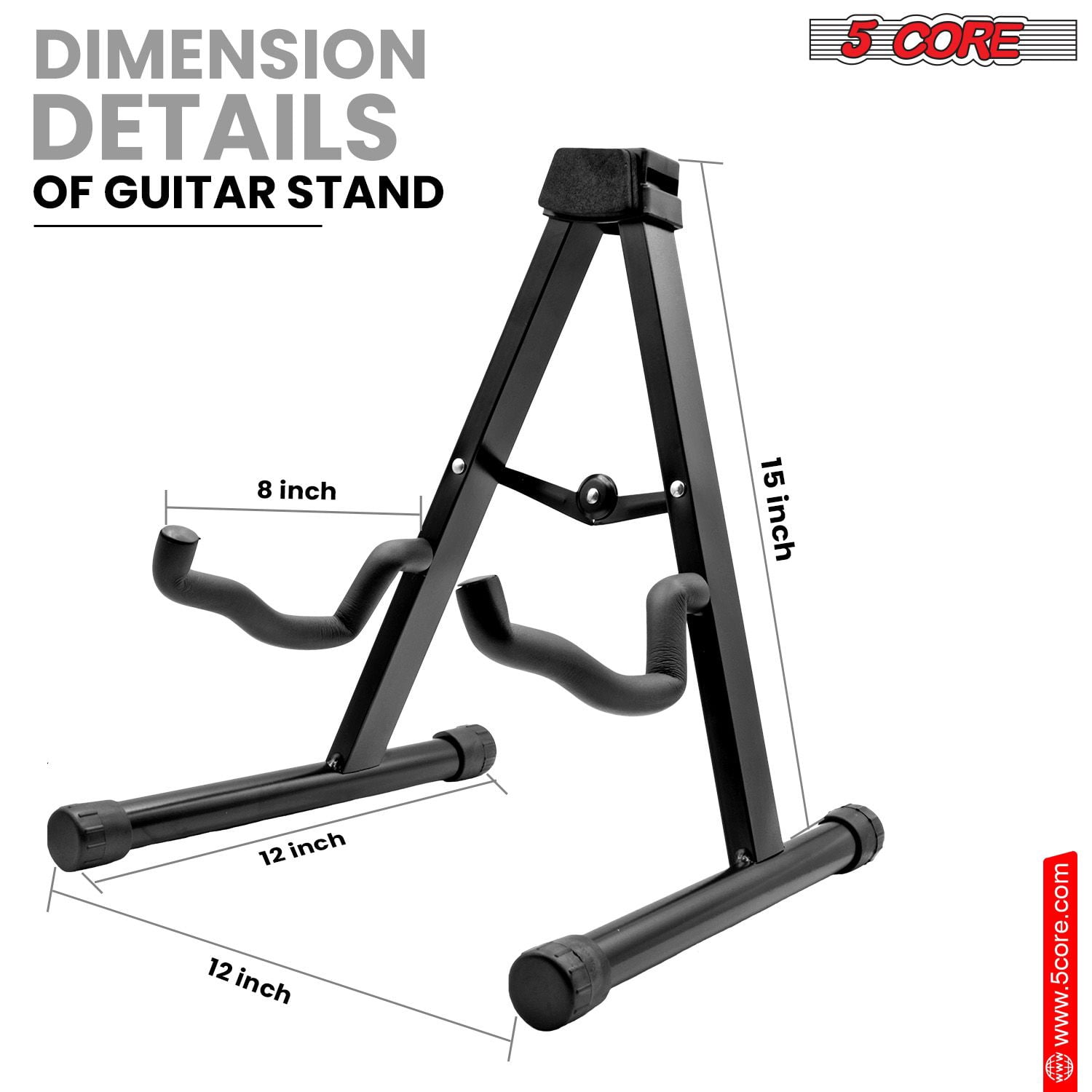 5Core Double Guitar Stand Floor Adjustable A Frame Folding Acoustic Electric Guitars Holder Stands