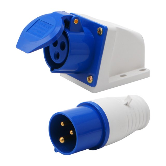 Enchufe industrial de 16 amperios, 3 pines, 220-250 V, resistente al agua, IP44, 2P+E, trifásico, 16 A, adecuado para autocaravanas, caravanas, autocaravanas JFHHH pequeña