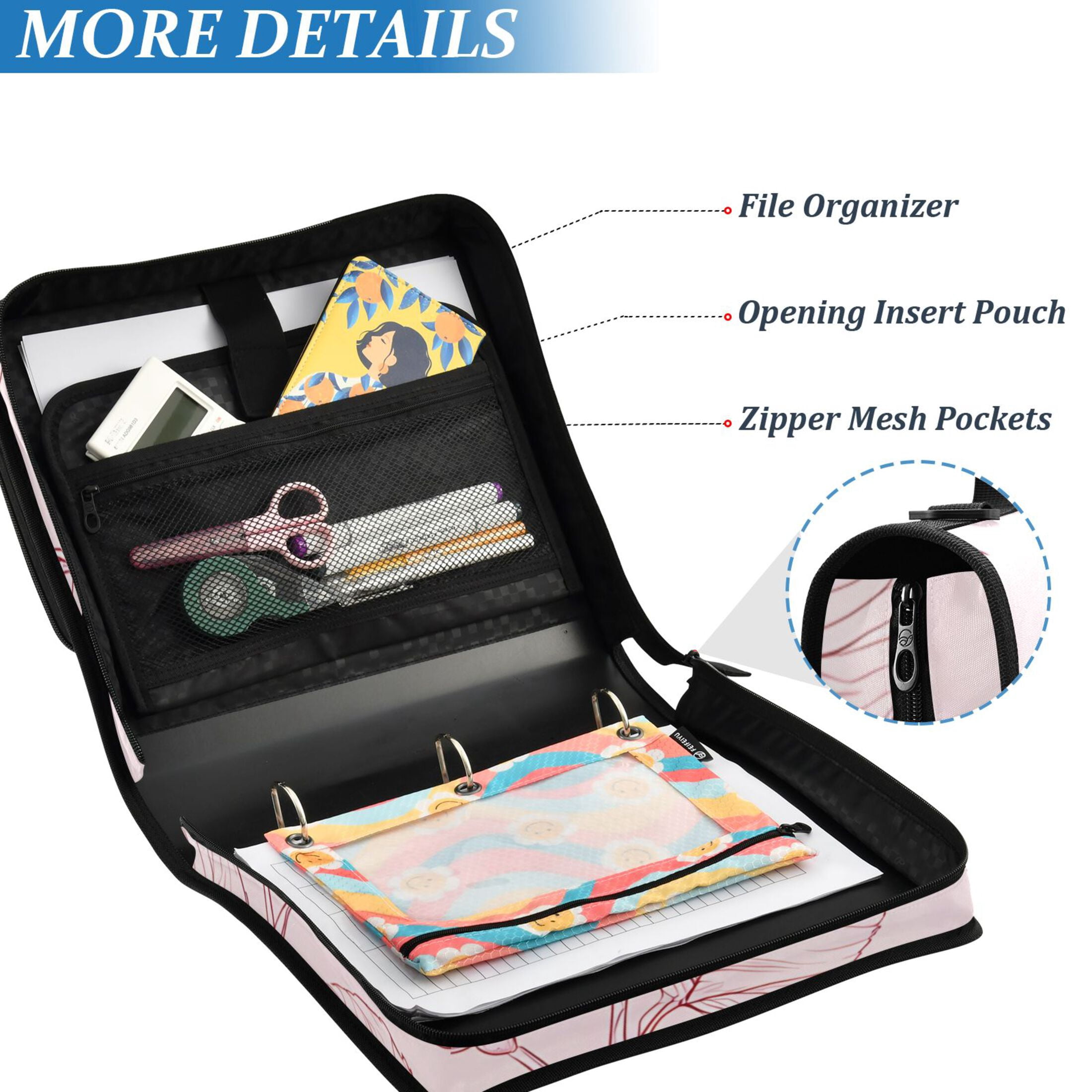 ALAZA Zipper Binder Retro Rose Flower 3 Ring Trapper Keeper File Folder Organizer Bag