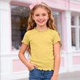 thumbnail image 2 of Toddler Girls solid color short sleeve shirt T Shirts Ruffle Short Sleeve Summer 0-24 Months 2t 3t 4t 5t 6t 7t Pleated Crewneck Casual Tops Tees Blouses Gibobby,7-8 Years,Yellow, 2 of 6