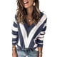 thumbnail image 4 of Suéter De Mujer Cuello En V Manga Larga Moda Transpirable Hueco Jersey Rayas Mujer Suéter Denim Azul S, 4 of 6
