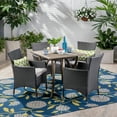 thumbnail image 2 of GDF Studio Hahn Outdoor Acacia Wood and Wicker 5 Piece Dining Set with Cushions, Gray and Light Gray, 2 of 13