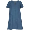 thumbnail image 4 of New V Neck Pleated Pocket Short Sleeved Denim Dress For Women Casual Dress, 4 of 4