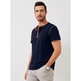 thumbnail image 3 of Demotime Men's Henley Shirts Short Sleeves Round Neck Casual Basic Shirt Summer Solid Color Lightweight Button T Shirts Royal Blue L Tops, 3 of 6