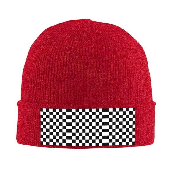 White And Black Checkered Pattern Beanie Hat Knit Hat Skull Cap for Men Women Winter Hat Red