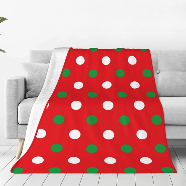 Balery White and Green Polka Dot Manta de Felpa Suave y Acogedora – Cobija de Franela Aterciopelada para Cama, Lavable y Cálida para Sofá, Mascotas, Transpirable-60"x50"